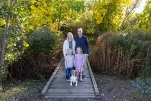 Littleton family photographer dog twins Fly'N B Park in Highlands Ranch Colorado photography fall leaves siblings brother sister beagle