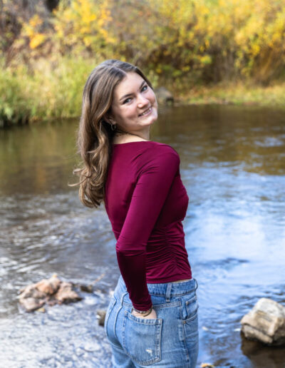 Littleton high school senior photographer Lair O' the Bear Park Morrison Colorado fall foliage photography teenager teen girl river water