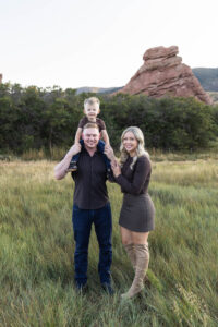 Littleton family photographer mother father son child little boy Colorado South Valley Park red rocks photography sunset
