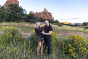 Littleton family photographer mother father son child little boy Colorado South Valley Park red rocks photography sunset