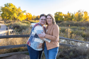 Littleton family photographer extended fall photo session Colorado grandmother granddaughter sisters husbands South Platte river area Carson Nature Center photography mother father child yellow leaves 