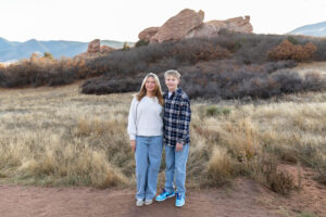 Littleton family photographer South Valley park Colorado red rocks mother father brother sister sibling kids photography foothills sunset fall