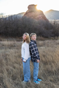 Littleton family photographer South Valley park Colorado red rocks mother father brother sister sibling kids photography foothills sunset fall