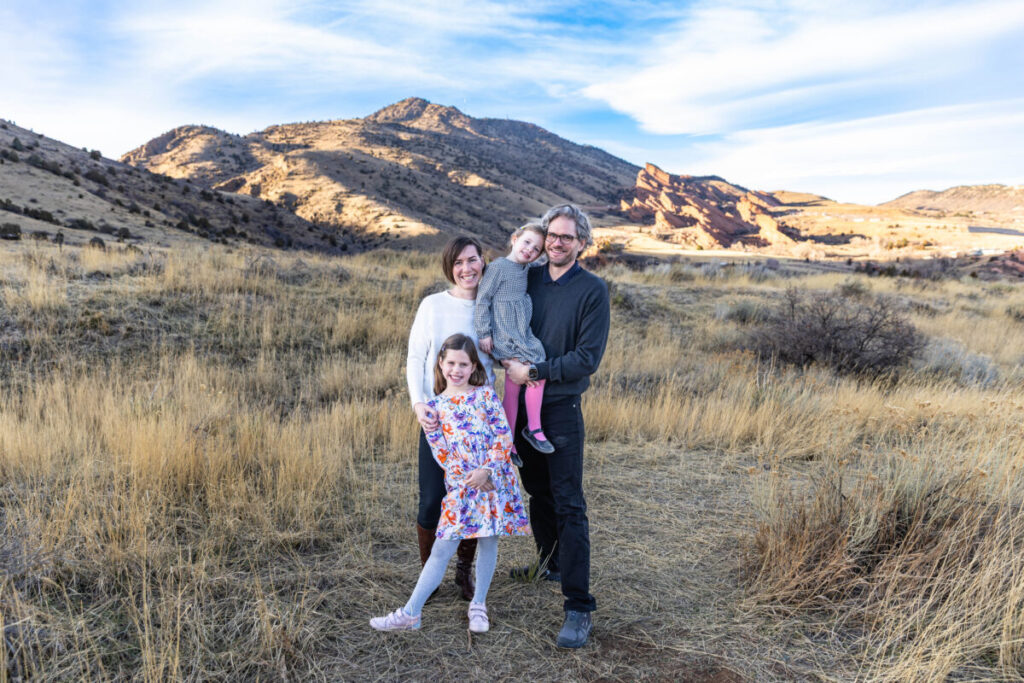Littleton family photographer at Mt. Falcon Park in Morrison.  Kids and parents in the Colorado foothills.