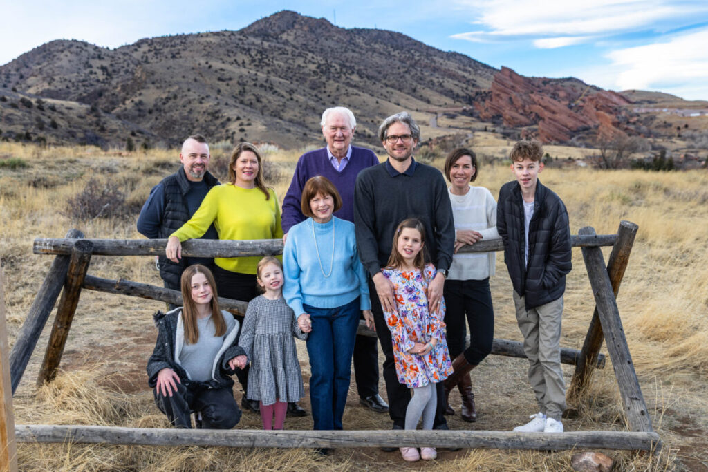 Big family photo session at Red Rocks.  Littleton photographer in Morrison with grandparents and grandchildren.