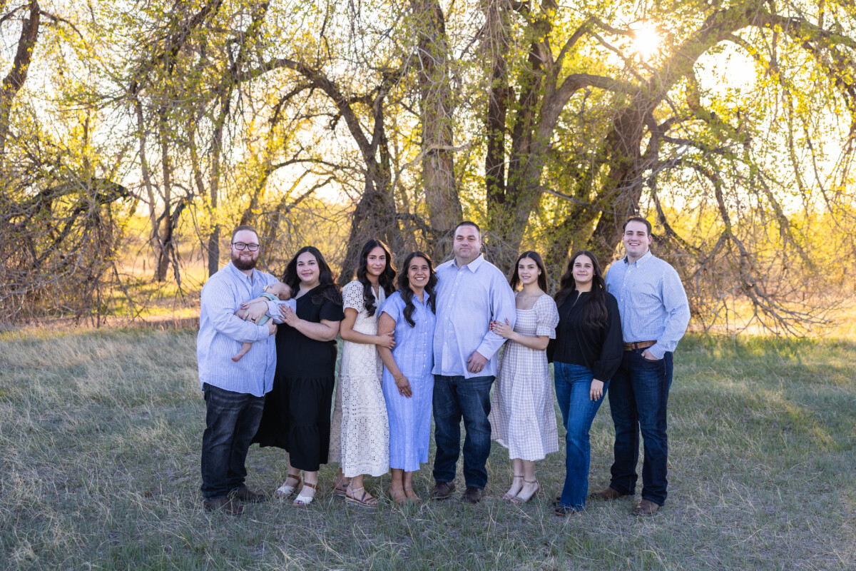 Littleton family photographer in Colorado at sunset with grandparents