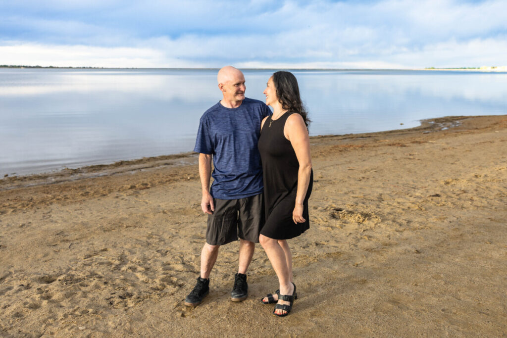 Littleton family photographer at Standley Lake in Colorado at sunset