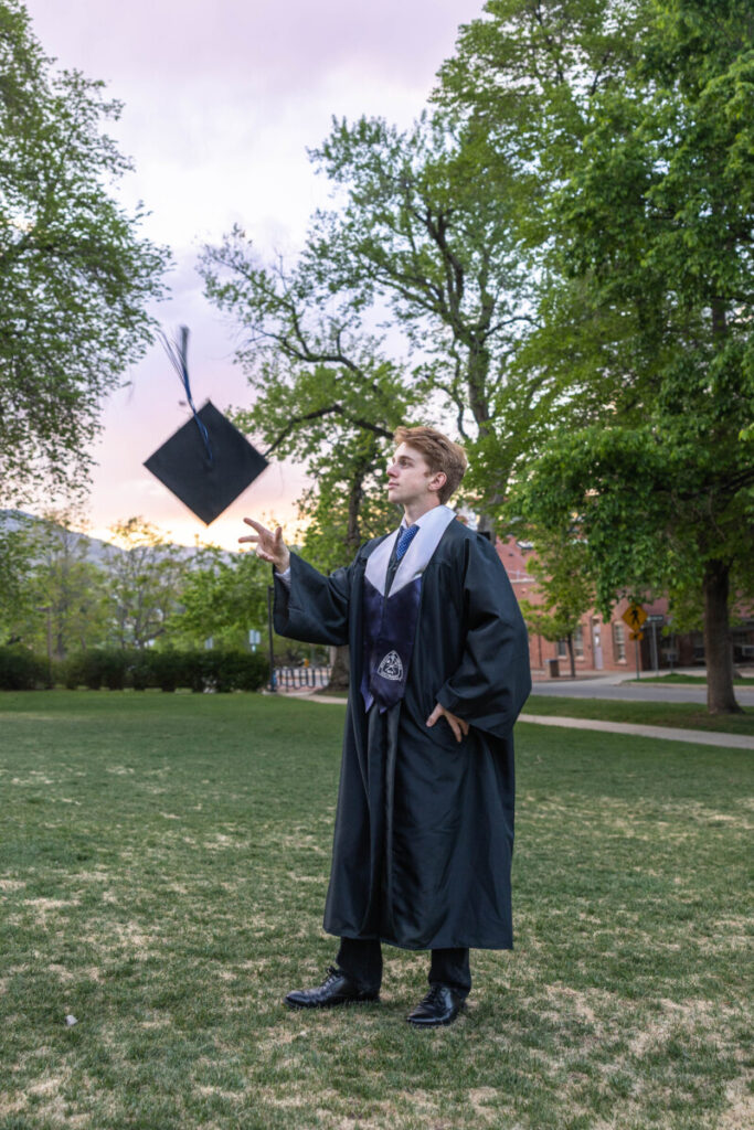 Littleton college senior photography cap and gown photo session