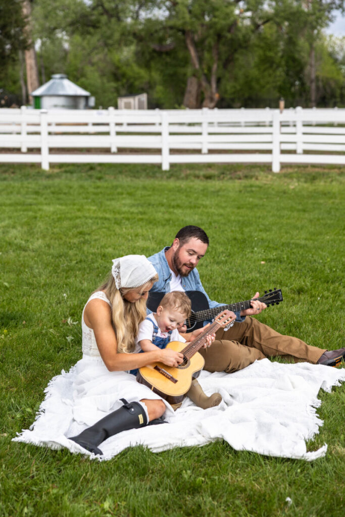 Family jam session on guitars in Colorado