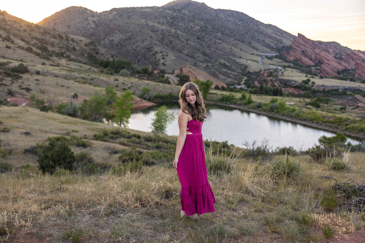 High school senior photo session in Colorado at sunset by Red Rocks