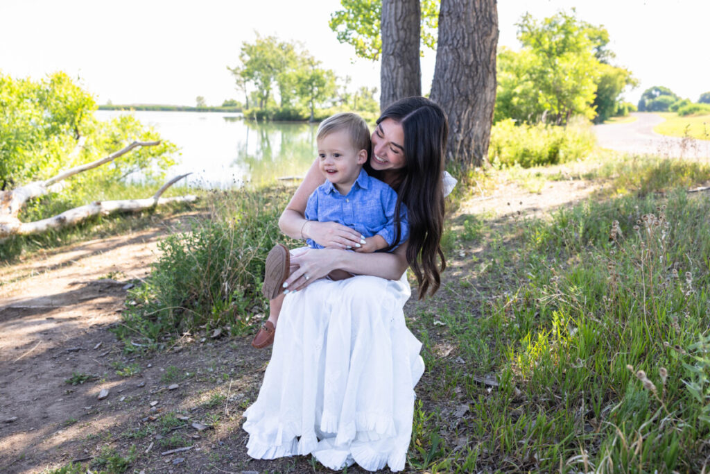 Family photography session at a lake near Littleton