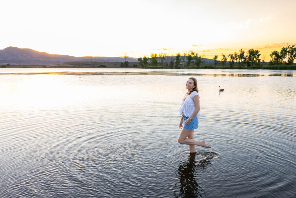 Colorado sunset photography session with a teenager at a lake