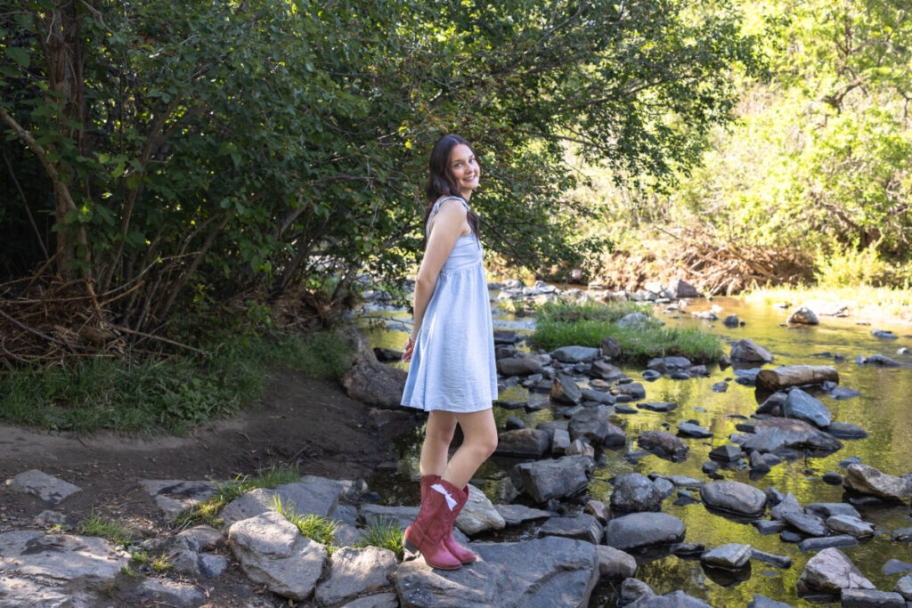 Colorado senior photography session in a river at Lair O' the Bear