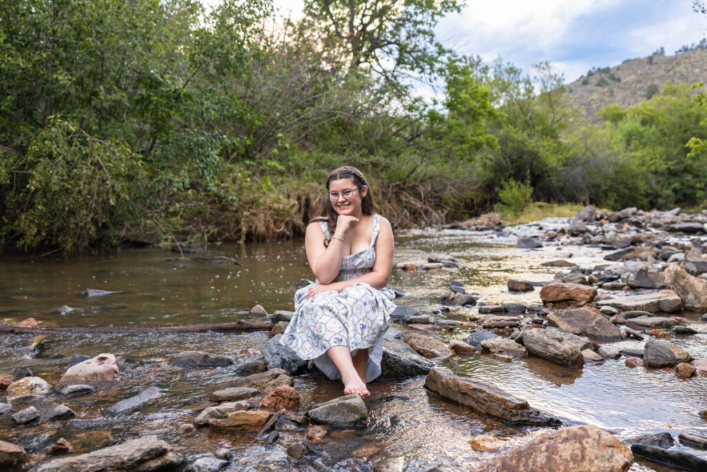 Colorado foothills senior photography photo session in the river