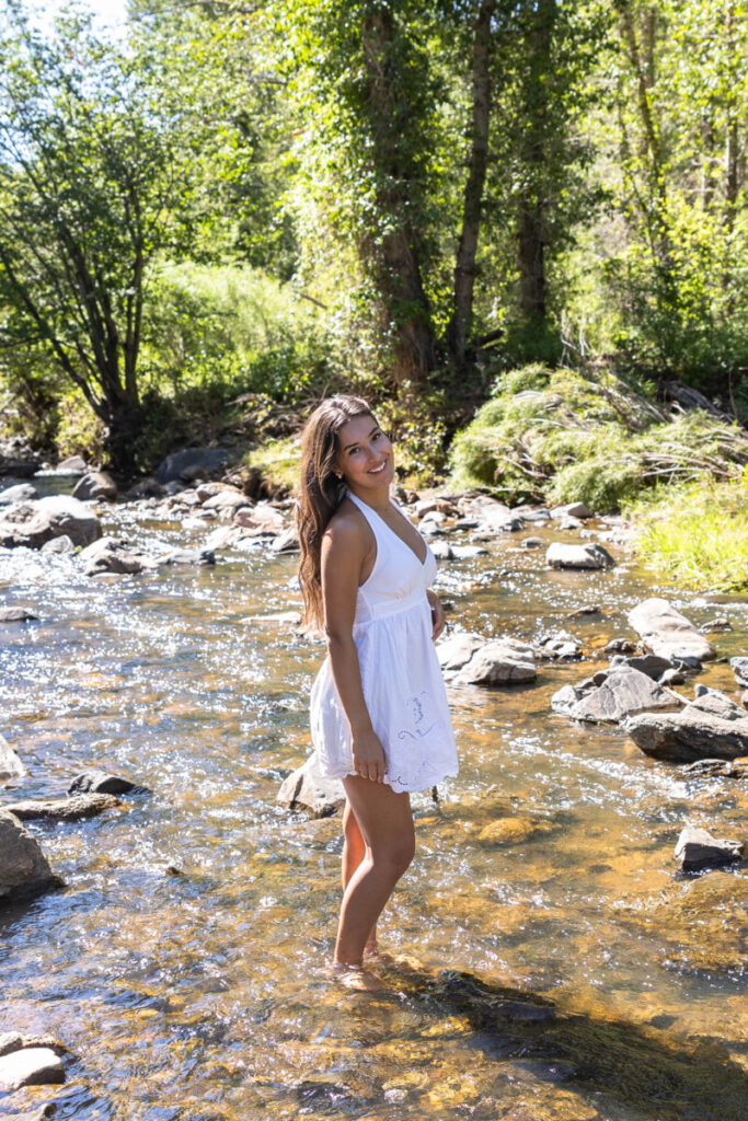 Colorado senior photography session in the river at Lair O' the Bear
