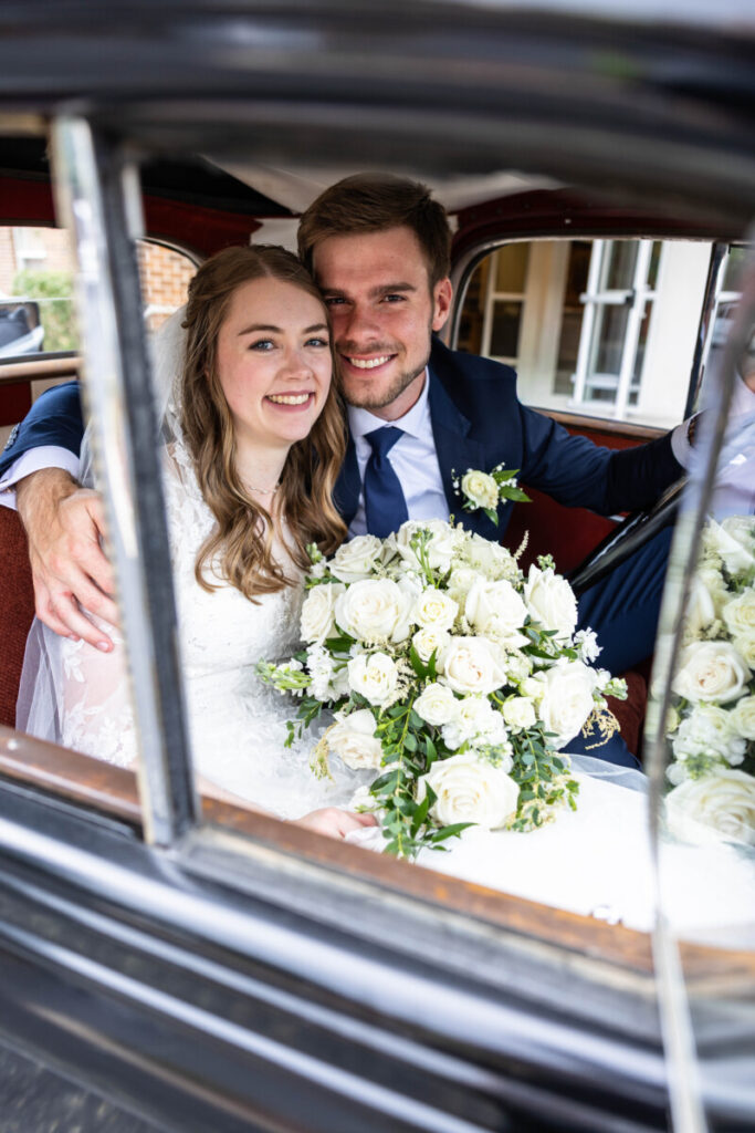 Colorado wedding photography in vintage car