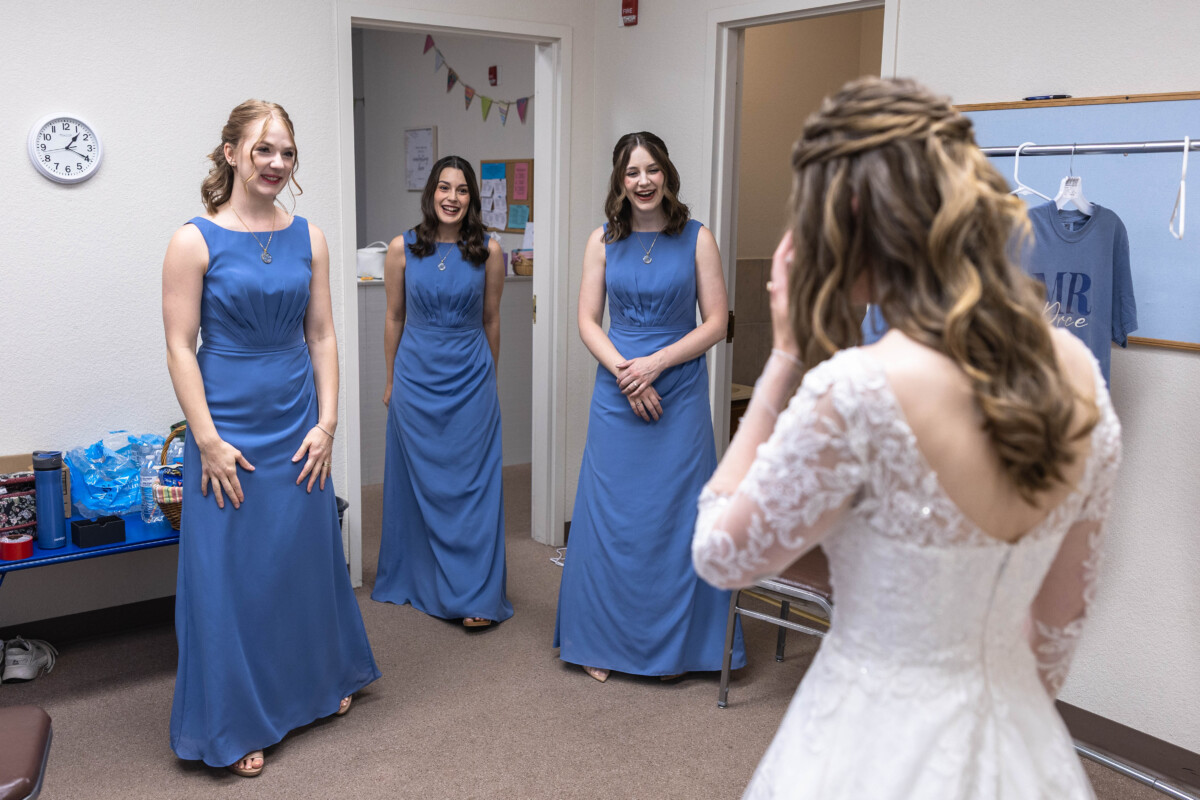 First look with bridesmaids and brides for wedding photography