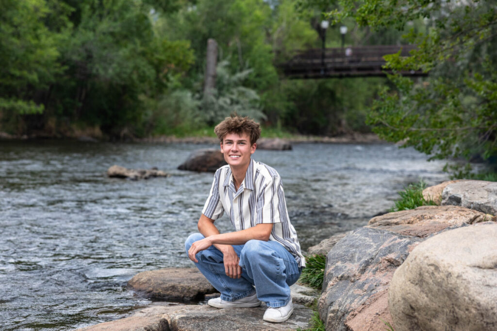 River in Colorado portrait session for teen boy his senior year in high school