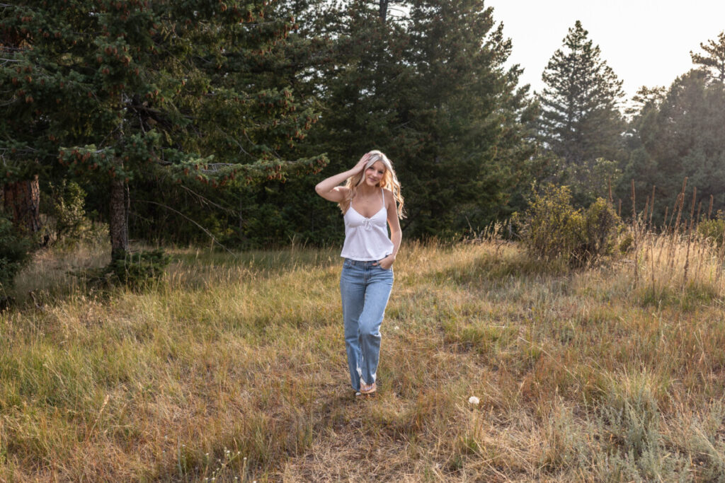 Colorado high school senior photo session in foothills at sunset