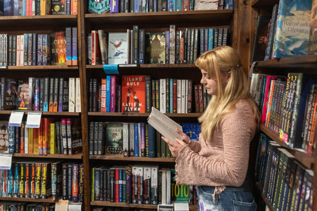 Littleton high school senior photo session in a bookstore
