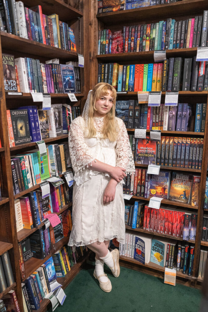 Littleton high school senior photography session in a bookstore