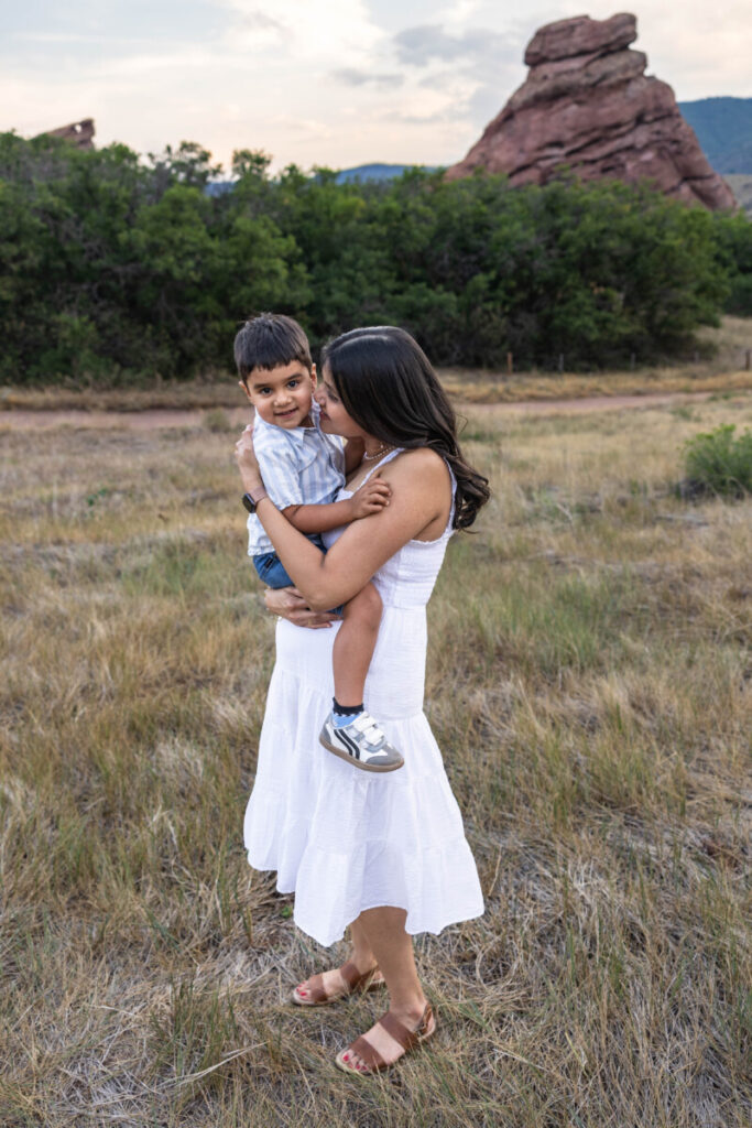Colorado family photographer mother son with red rocks