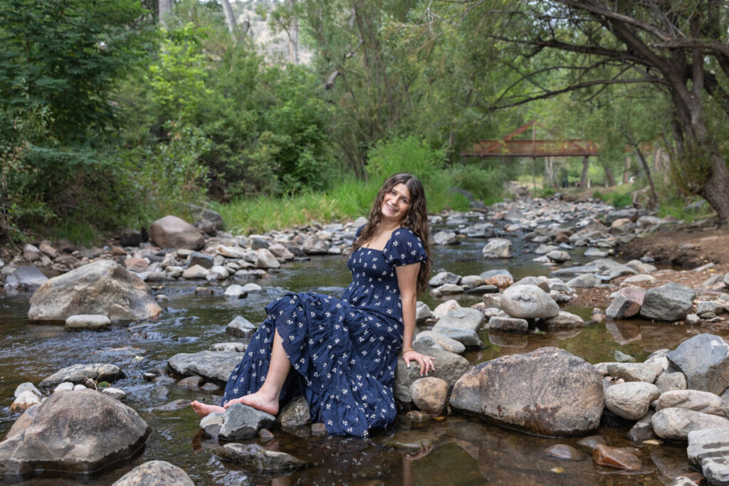 Littleton high school senior photography session in a Colorado river