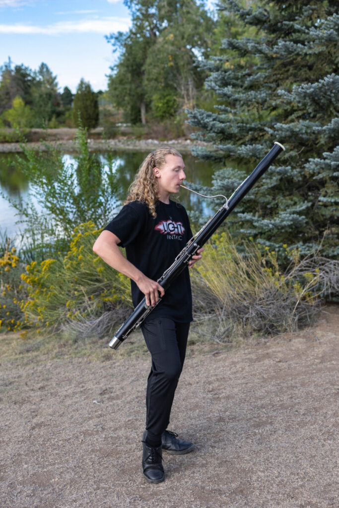 Colorado high school senior photography session with a bassoon