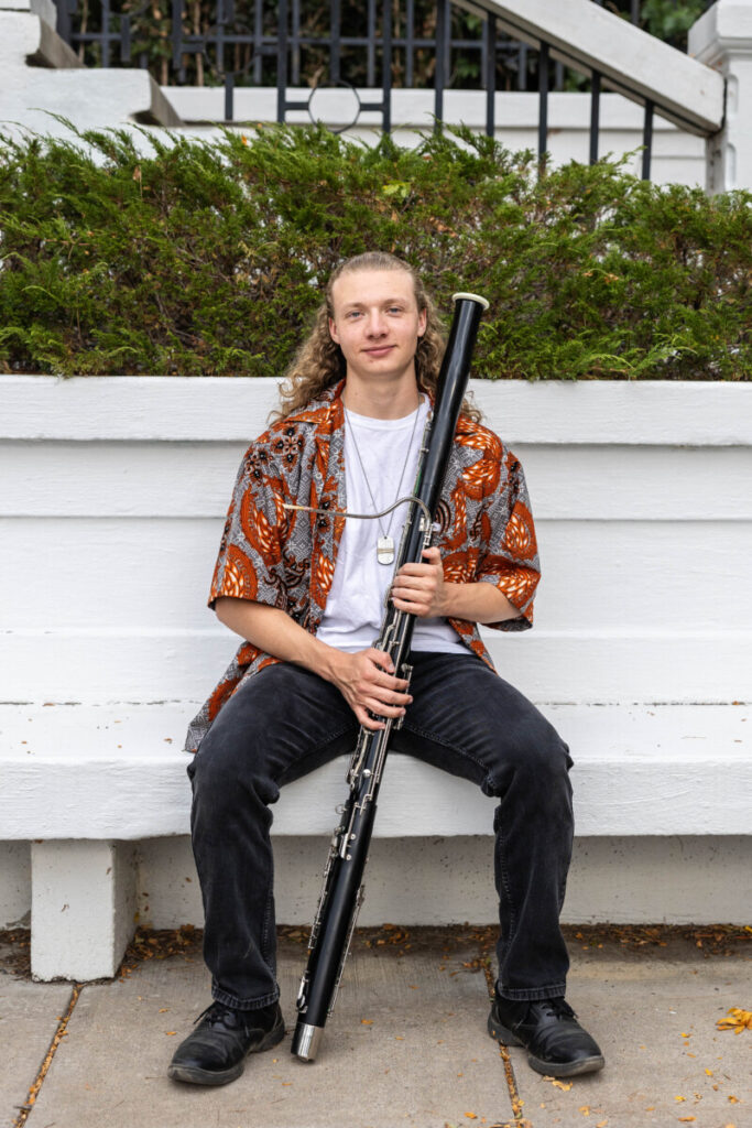 High school senior bassoon player at a photography session in Colorado