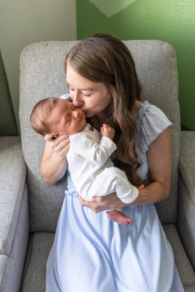 Littleton baby photographer with mother and newborn son