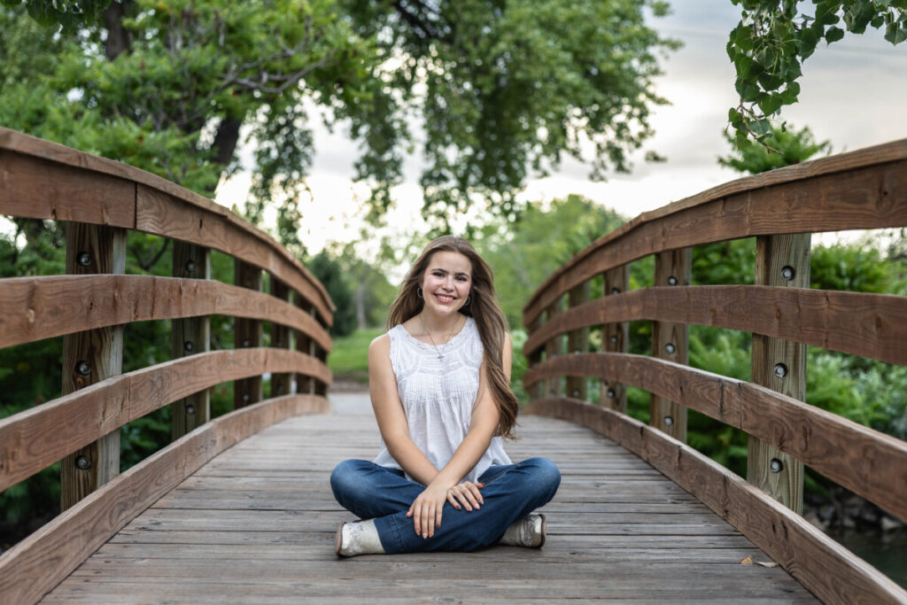 Littleton senior high school photo session with a bridge in Colorado
