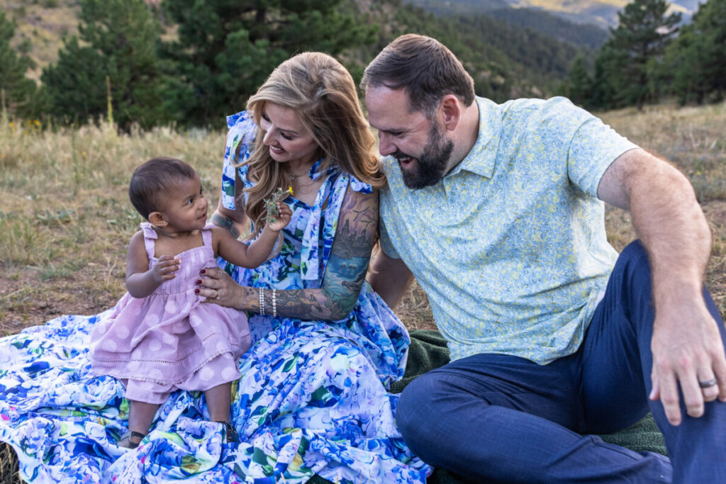 Littleton family photographer in Colorado mountains with baby
