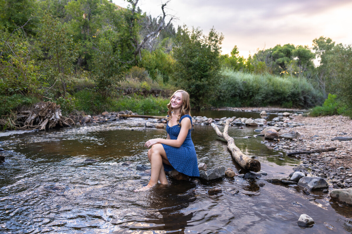 Colorado river photographer for high school senior at sunset