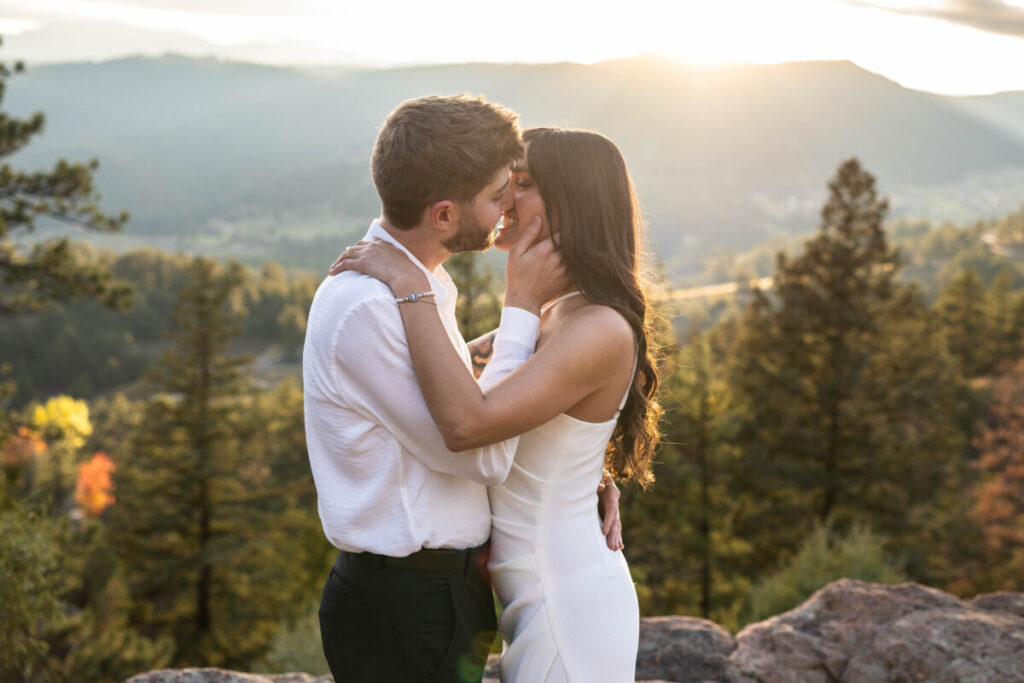 Colorado engagement photographer at sunset for couples in the mountains