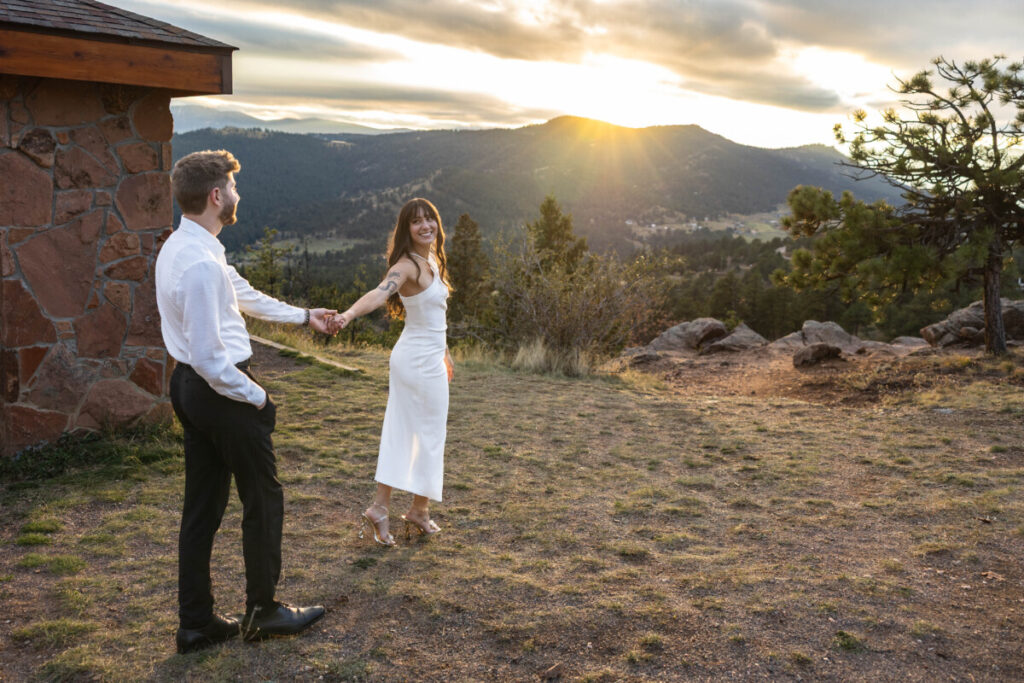 Littleton engagement photographer at sunset in the mountains in Colorado