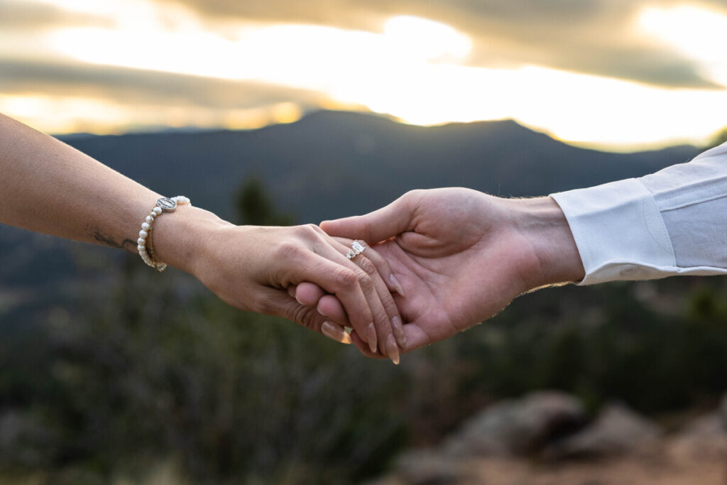 Colorado engagement photographer at sunset in the mountains