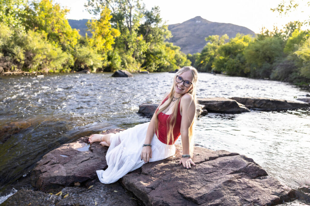 Colorado high school senior photographer teen by the river