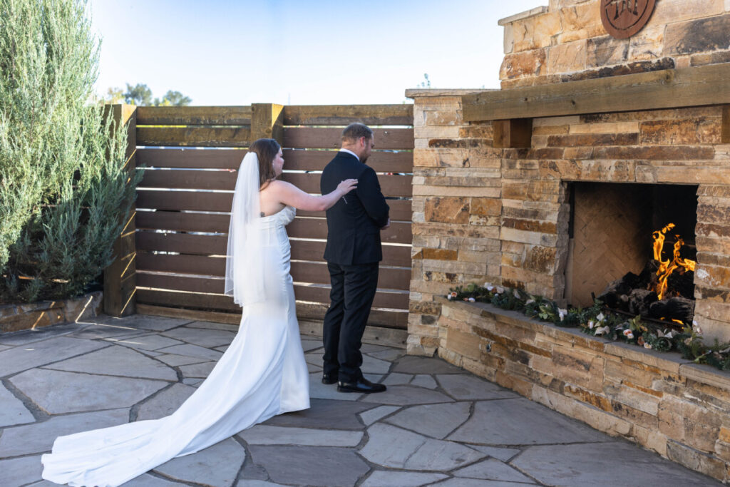 Colorado wedding photographer first look with bride and groom