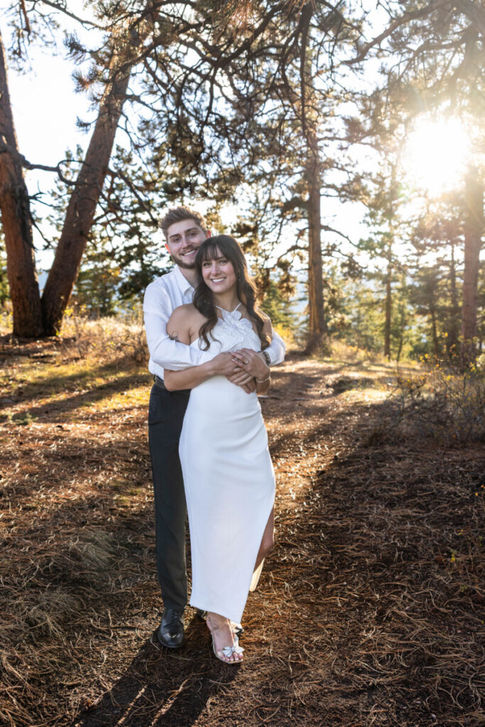 Colorado couple engagement session in the mountains at sunset