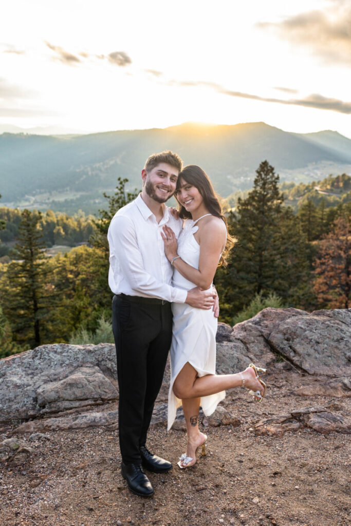 Colorado engagement photographer at sunset in the mountains